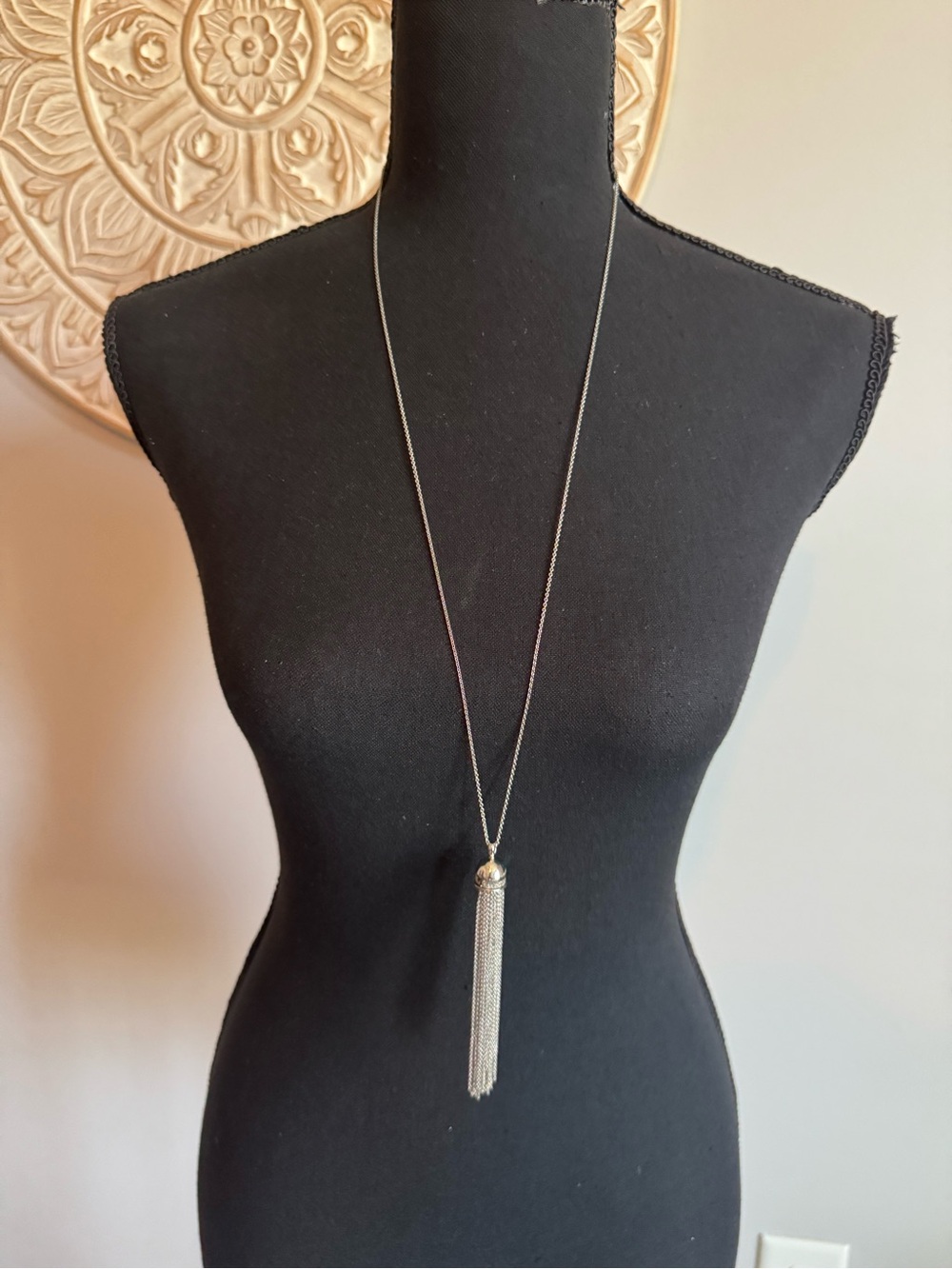 Long Silver Tassel Pendant Necklace - Women Jewelry